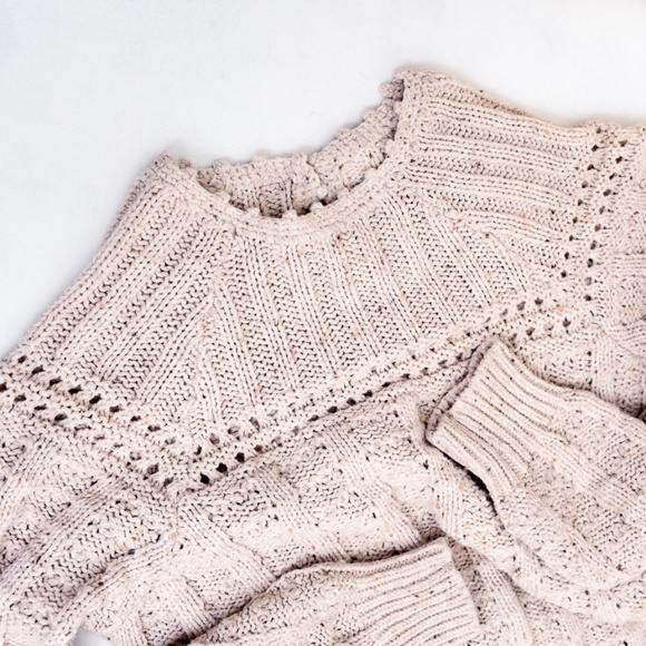 Unbranded Crochet Knit Women's Oatmeal Sweater with Feminine Detail - Picture 4 of 12